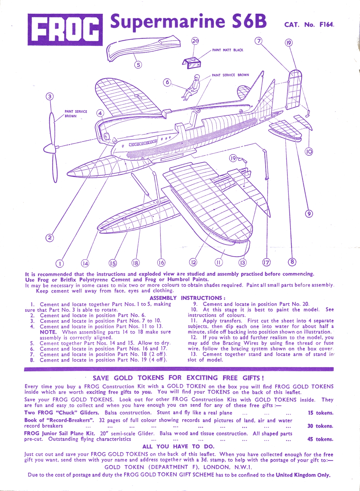 Инструкция по сборке FROG Purple series F164 Supermarine S.6B, 1964